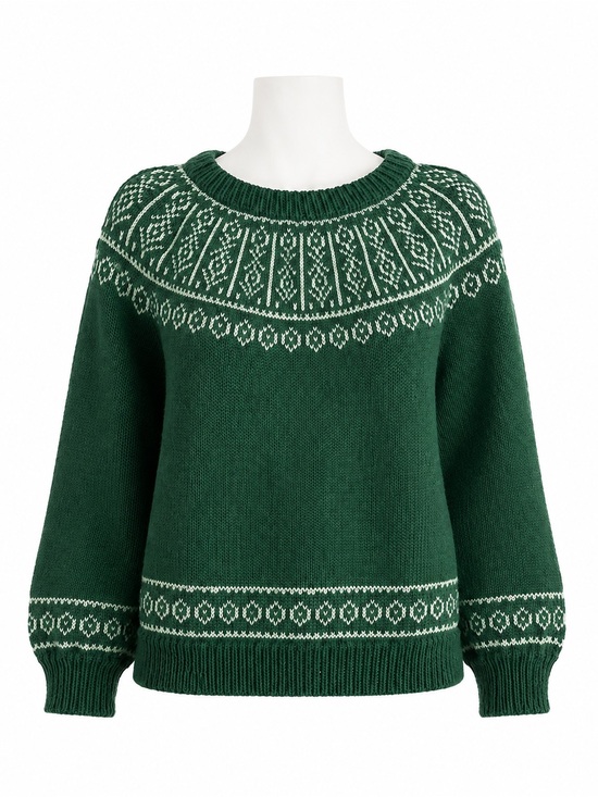 Handmade Sweaters - Size XL Handmade Women’s Green Fair Isle Nordic Knit Sweater